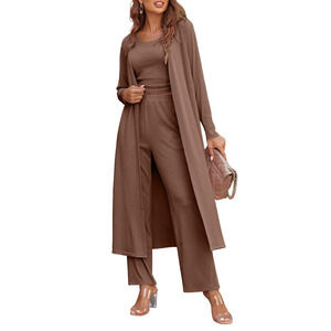 NEW Ekouaer 3 piece lounge casual pajama set Brown Pants Tank Cardigan